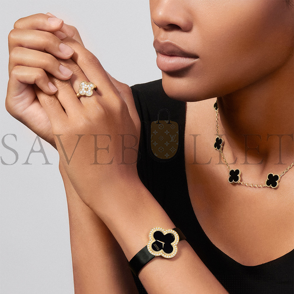 V*N CL*F arpels vintage alhambra necklace, 10 motifs - yellow gold, onyx  vcara42700